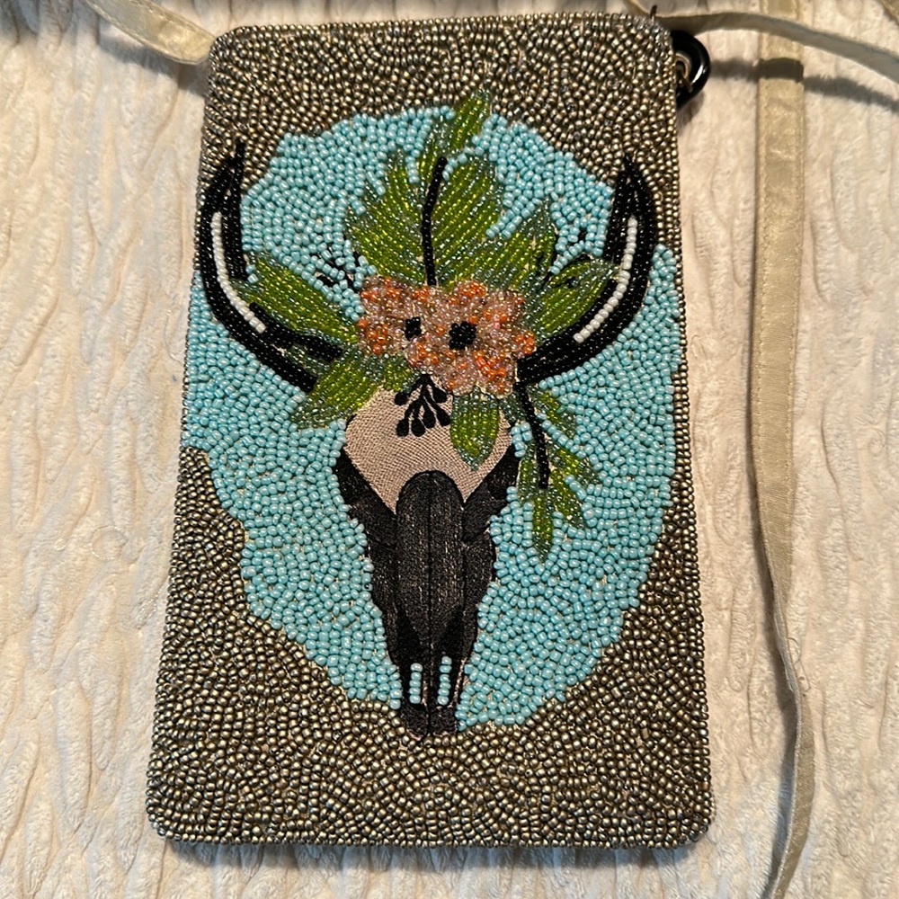 Southwest Beaded Steer Crossbody Purse